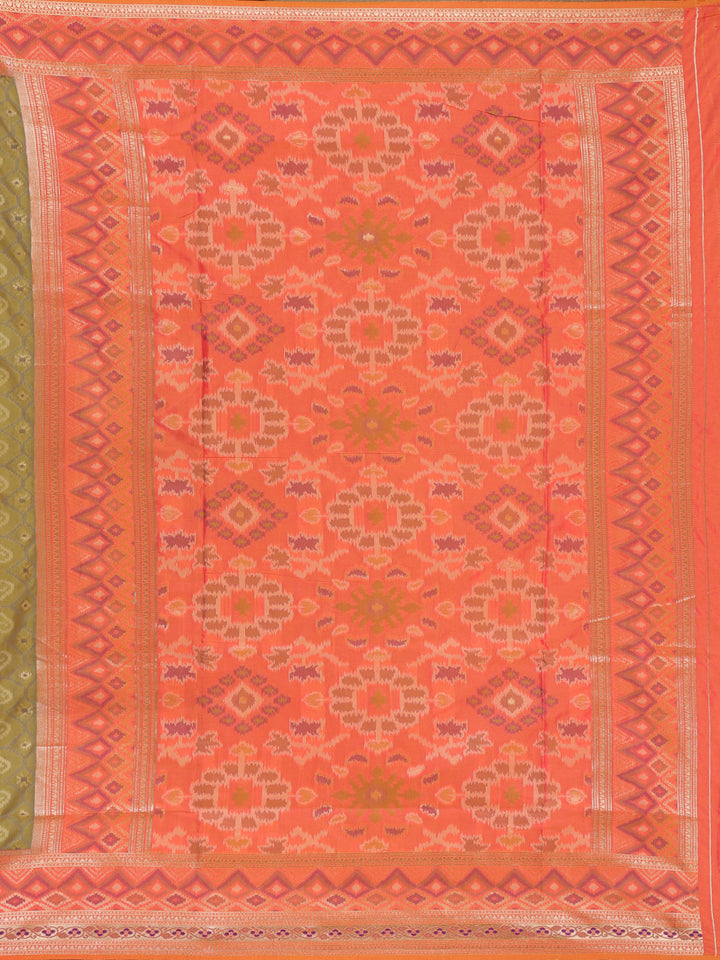 Olive Green Geometric Motif pattern Silk Saree - Diadem