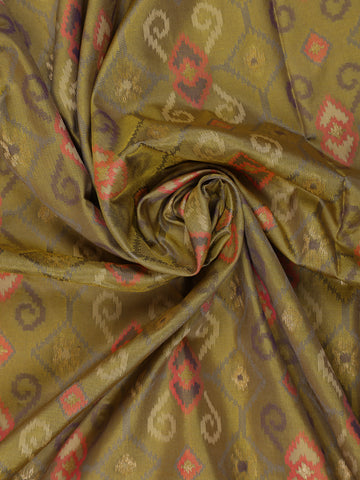 Olive Green Geometric Motif pattern Silk Saree - Diadem