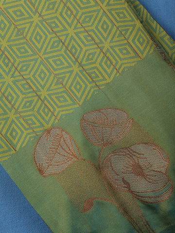 Olive Green Geometric Woven Pattern with Floral Design Soft Silk Saree - Diadem