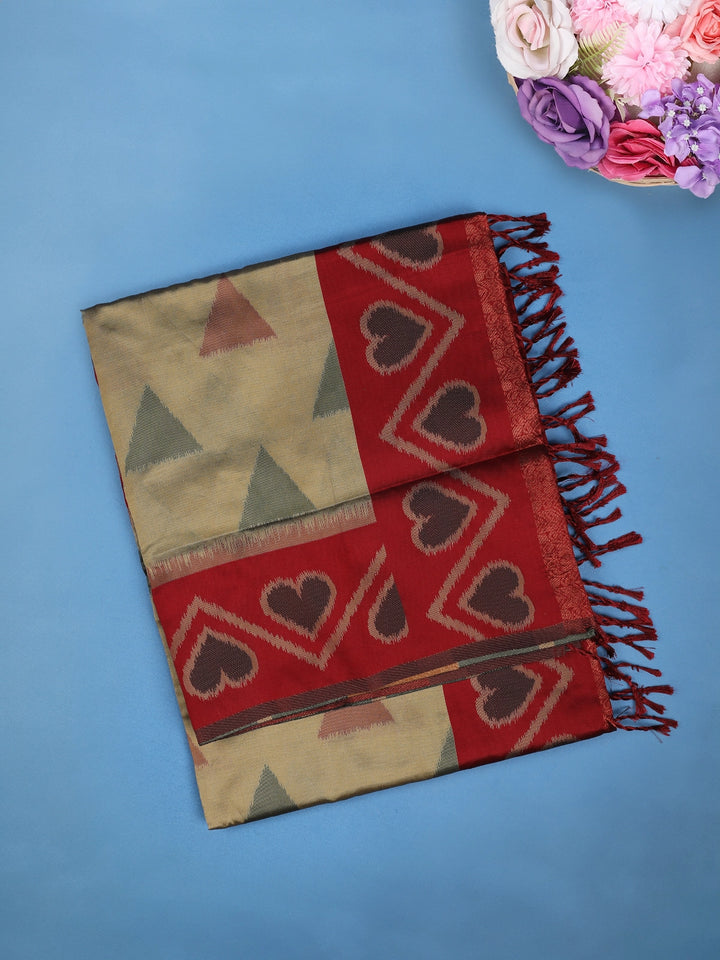 Olive Green Heart Woven Tissue Silk Saree - Diadem