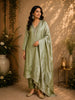 Olive Green Jacquard Tissue Silk Salwar Suit with Dupatta