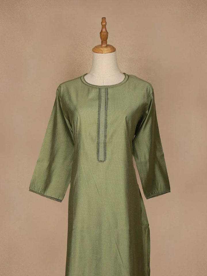 Olive Green Plain Cotton Rayon Kurti - Diadem