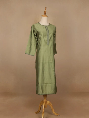 Olive Green Plain Cotton Rayon Kurti - Diadem