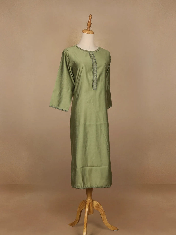 Olive Green Plain Cotton Rayon Kurti - Diadem