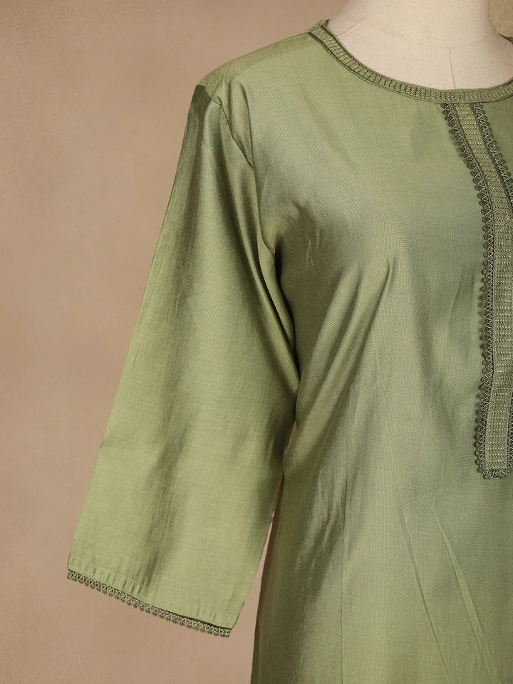 Olive Green Plain Cotton Rayon Kurti - Diadem