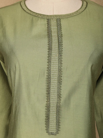Olive Green Plain Cotton Rayon Kurti - Diadem