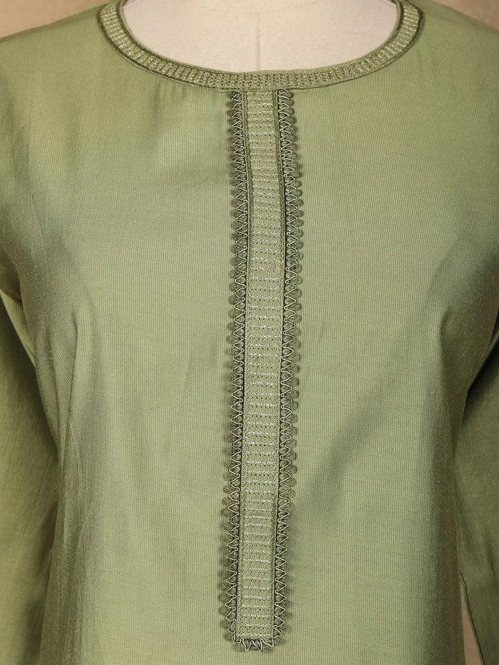 Olive Green Plain Cotton Rayon Kurti - Diadem