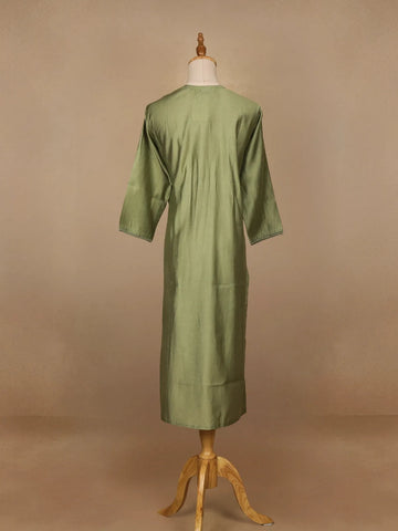 Olive Green Plain Cotton Rayon Kurti - Diadem