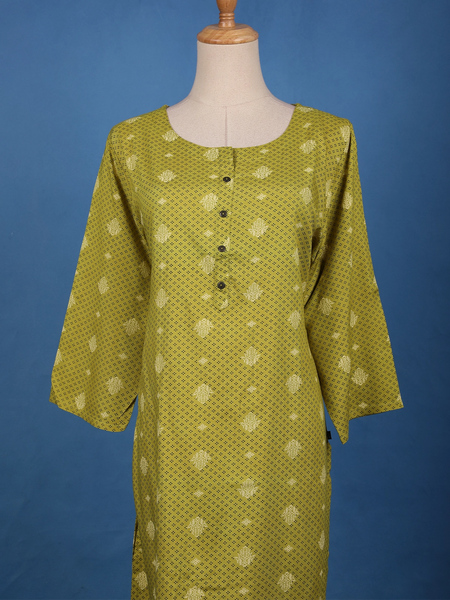 Olive Green Printed Cotton Kurti - Diadem