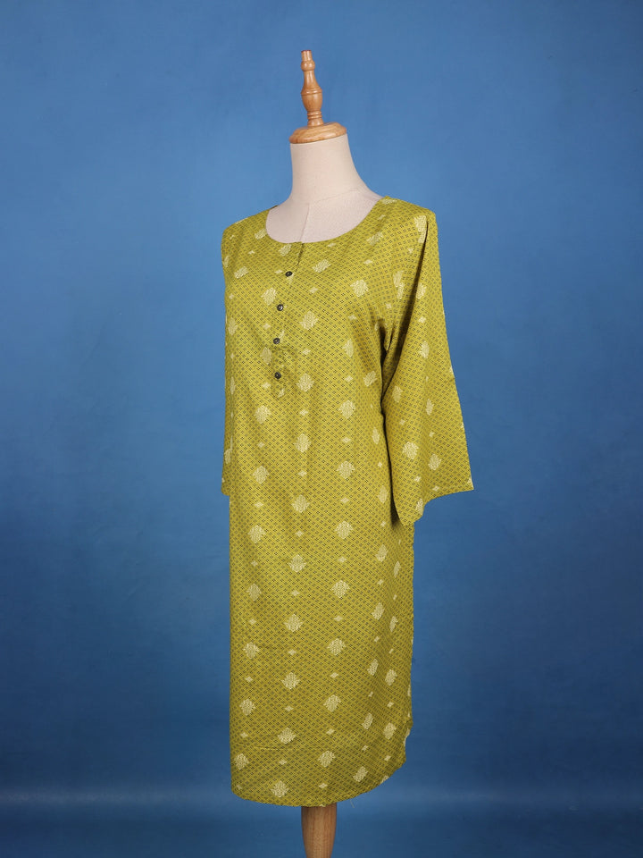 Olive Green Printed Cotton Kurti - Diadem