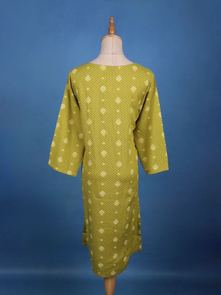 Olive Green Printed Cotton Kurti - Diadem