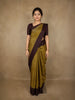 Olive Green Striped Zari Woven Design Pure Kanchipuram Silk Saree with Contrast Zari Border