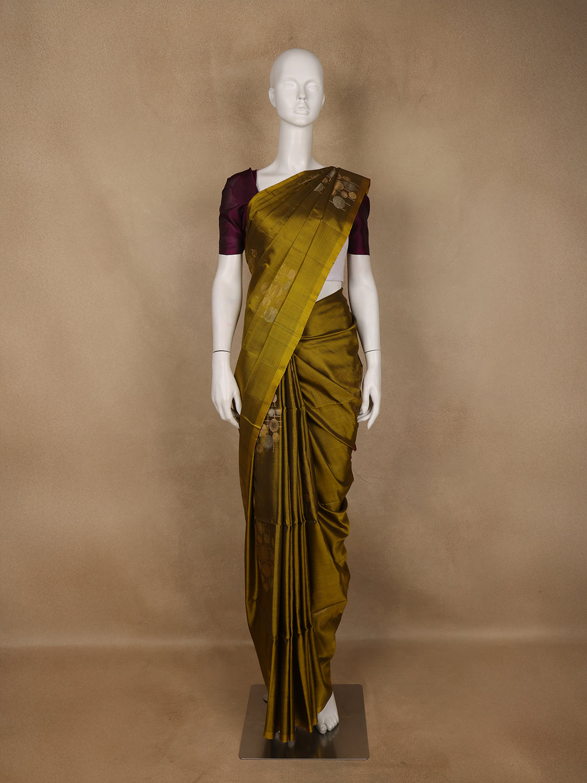 Olive Green with Contrast Purple Zari Woven Pure Kanchipuram Silk Saree - Diadem