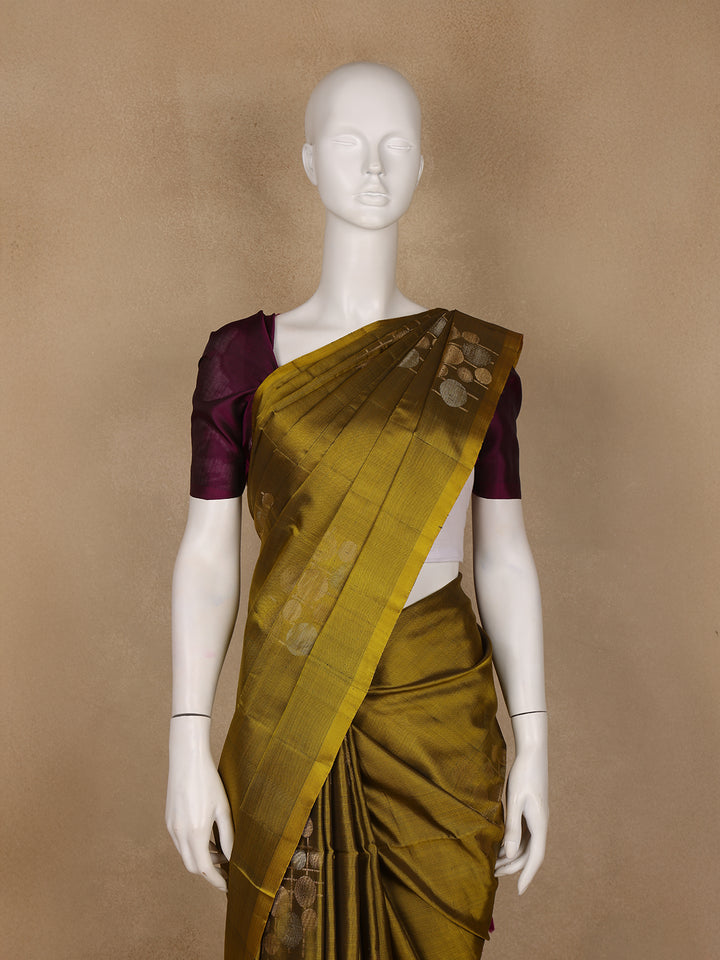 Olive Green with Contrast Purple Zari Woven Pure Kanchipuram Silk Saree - Diadem