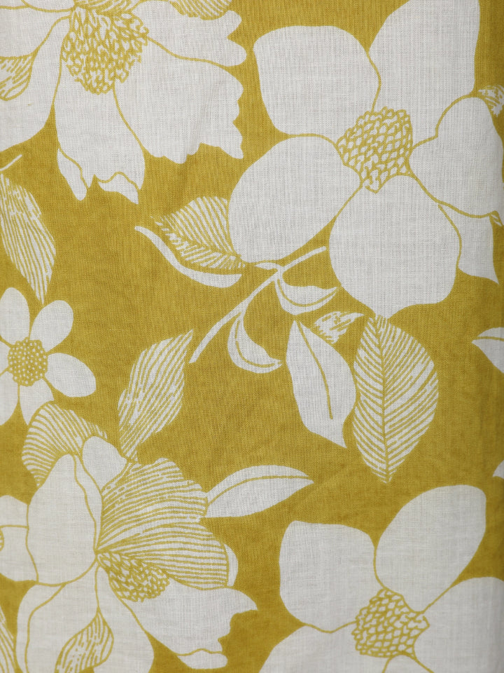 Olive Mustard Yellow Floral Design Printed Cotton Salwar Suit - Diadem