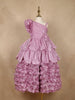 Onion Pink 3D Floral Layered One-Shoulder Satin Kids Gown