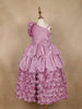 Onion Pink 3D Floral Layered One-Shoulder Satin Kids Gown