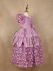 Onion Pink 3D Floral Layered One-Shoulder Satin Kids Gown