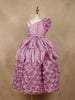 Onion Pink 3D Floral Layered One-Shoulder Satin Kids Gown