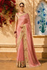Onion Pink Checked Zari  Woven Design Pure Tissue Fancy Saree with Scalloped Border