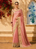 Onion Pink Checked Zari  Woven Design Pure Tissue Fancy Saree with Scalloped Border