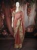 Onion Pink Checked Zari  Woven Design Pure Tissue Fancy Saree with Scalloped Border