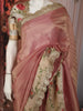 Onion Pink Checked Zari  Woven Design Pure Tissue Fancy Saree with Scalloped Border
