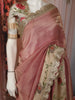 Onion Pink Checked Zari  Woven Design Pure Tissue Fancy Saree with Scalloped Border