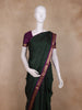 Bottle Green Mini Checks with Floral Woven Design Pure Kanchipuram Silk Saree with Contrast Purple Border