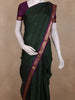 Bottle Green Mini Checks with Floral Woven Design Pure Kanchipuram Silk Saree with Contrast Purple Border