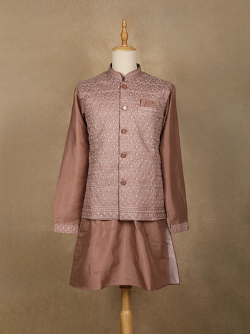 Onion Pink Embroidered Cotton Kurta For Men - Diadem
