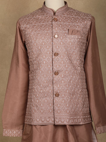 Onion Pink Embroidered Cotton Kurta For Men - Diadem