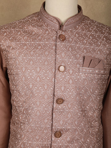 Onion Pink Embroidered Cotton Kurta For Men - Diadem