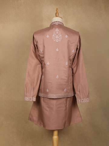 Onion Pink Embroidered Cotton Kurta For Men - Diadem