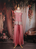 Onion Pink Floral Embroidered Georgette Palazzo Suit