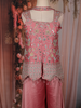 Onion Pink Floral Embroidered Georgette Palazzo Suit