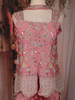 Onion Pink Floral Embroidered Georgette Palazzo Suit