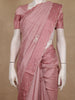 Onion Pink Floral Embroidered Raw Silk Saree