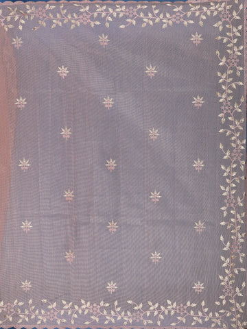 Onion Pink Floral Embroidered Semi Tissue Saree - Diadem