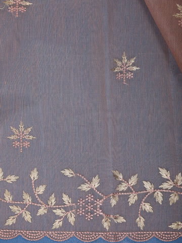 Onion Pink Floral Embroidered Semi Tissue Saree - Diadem