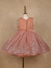 Onion Pink Floral Glitter Design Party Wear Net Frock With Oversized Bow