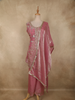 Onion Pink Floral Sequins And Beads Embroidered Design Organza Palazzo Suit with Dupatta