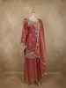 Onion Pink Floral Sequins And Beads Embroidered Design Organza Palazzo Suit with Dupatta