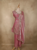 Onion Pink Floral Sequins And Beads Embroidered Design Organza Palazzo Suit with Dupatta