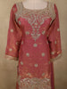 Onion Pink Floral Sequins And Beads Embroidered Design Organza Palazzo Suit with Dupatta