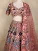 Onion Pink Floral Sequins Embroidered Net Lehenga