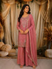 Onion Pink Floral Sequins and Beads Embroidered Design Tissue Organza Palazzo Suit with Dupatta
