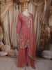 Onion Pink Floral Sequins and Beads Embroidered Design Tissue Organza Palazzo Suit with Dupatta