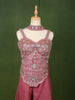 Onion Pink Floral Sequins and Thread Embroidered Design Tissue Organza  Fancy Wear Palazzo Suit  with Matching Choker Dupatta