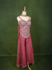 Onion Pink Floral Sequins and Thread Embroidered Design Tissue Organza  Fancy Wear Palazzo Suit  with Matching Choker Dupatta
